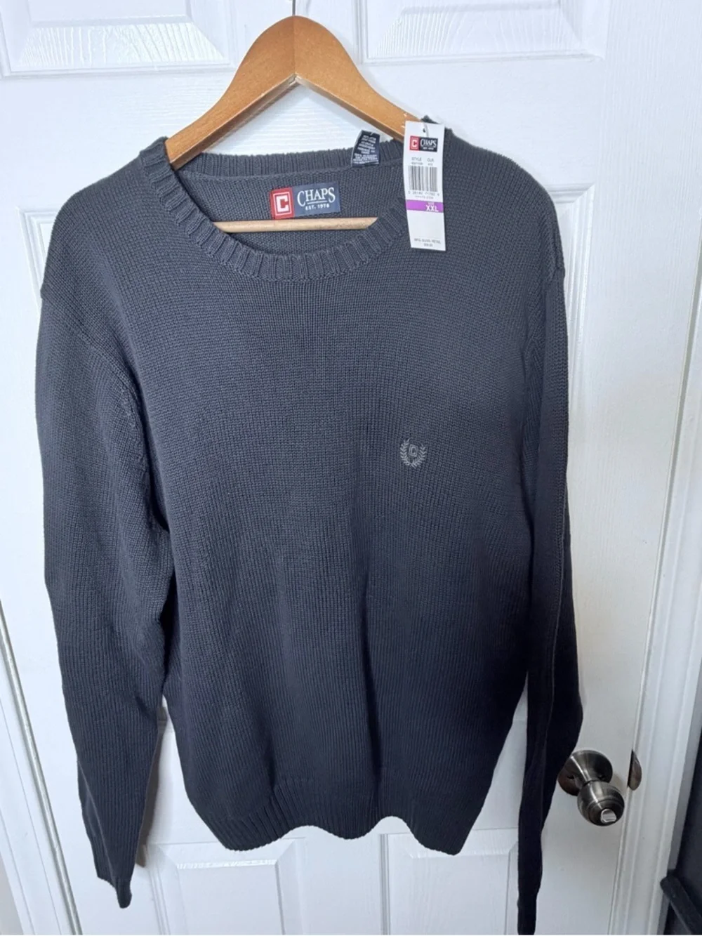 NWT Chap’s Men’s Logo Sweater XXL Navy Blue Cotton Knit Crewneck Pullover 2XL
